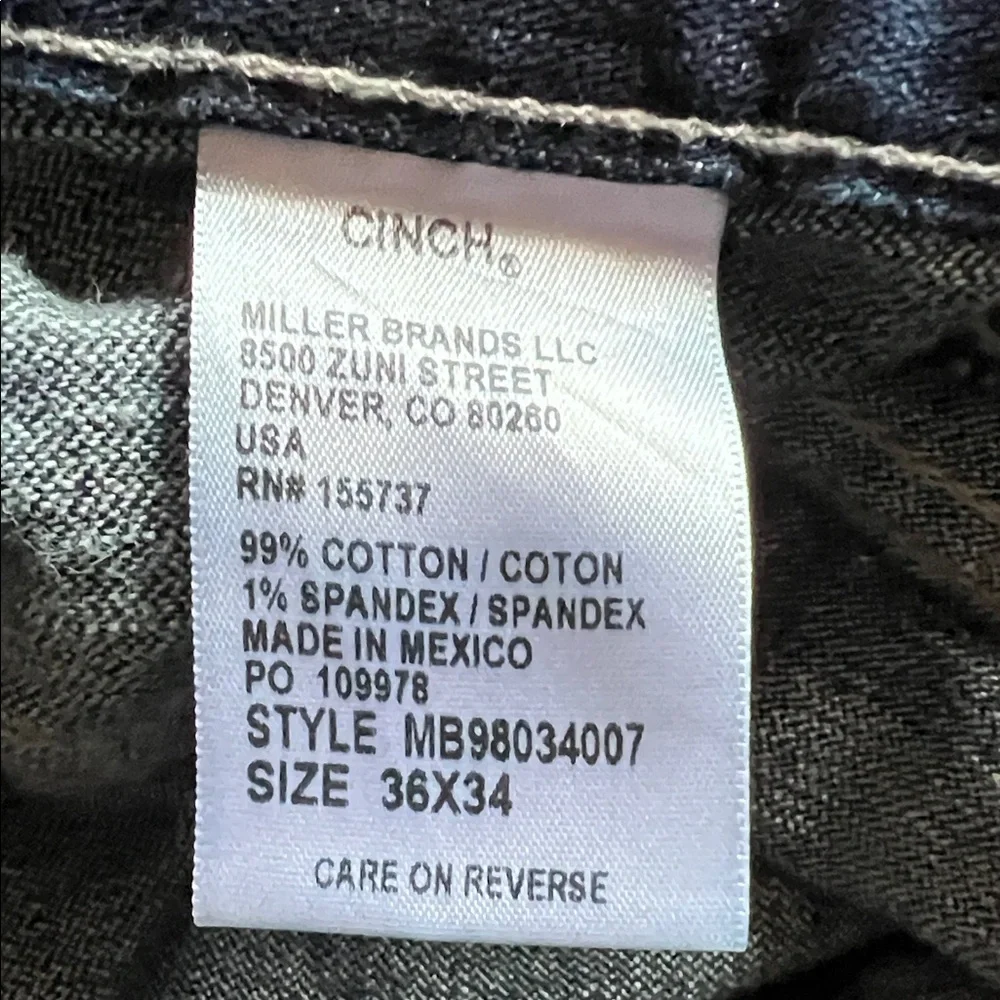 Cinch Men's Dark Blue Jeans silver label straight 36x34 - Picture 2 of 5